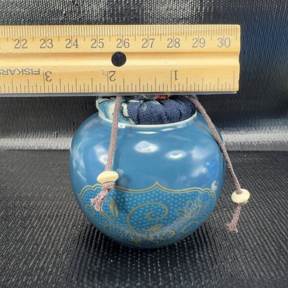 Vintage Asian Ceramic Trinket Box Container With Hand Made Lid Stopper Decor VTG - Picture 4 of 10